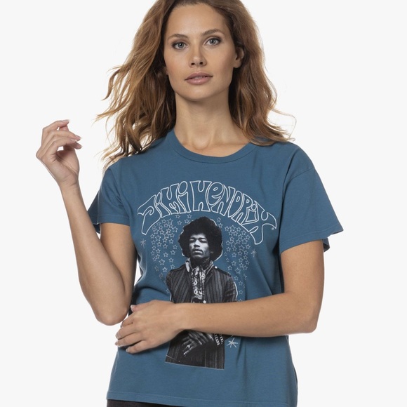 Daydreamer LA Jimi Hendrix Solo Glitter Star Tee Blue Short Sleeve Cotton XS - Picture 2 of 6